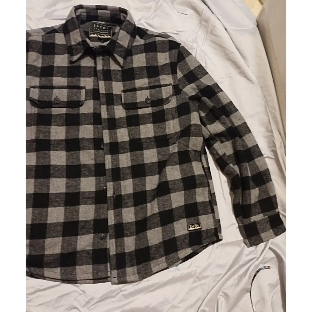 Jachs Wool Blend Flannel Quilted Shirt Jacket Plaid Mens L Shacket Cowboy Warm